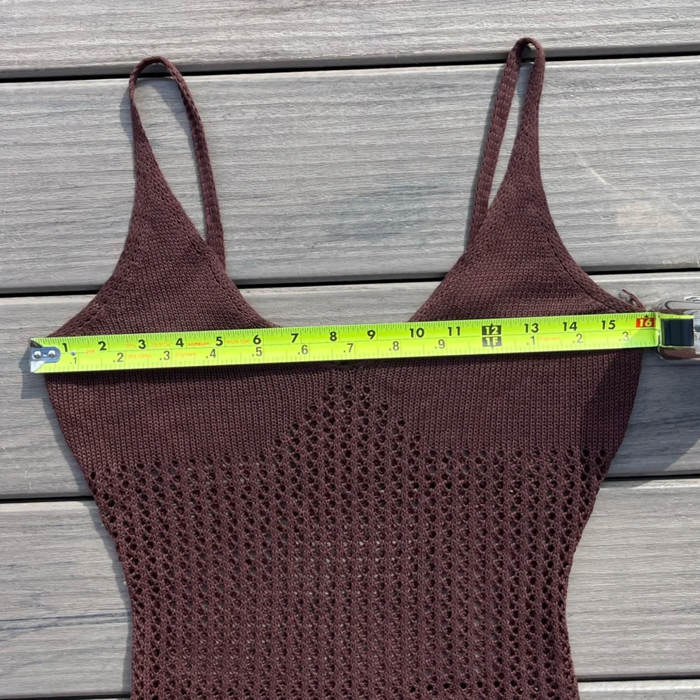 Brown Fishnet; Slip On; Swim Cover Dress; Spaghetti Straps; Ruffled Bottom; L - Picture 5 of 10